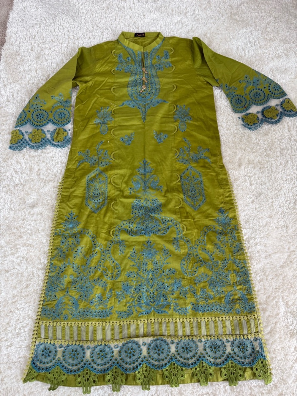 Pakistani Women’s Embroidered Olive Green Outfit Shalwar Kameez